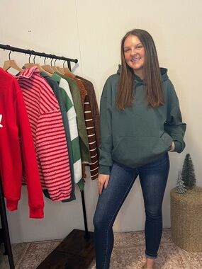 Womens Forest Green Pullover Hoodie Sweatshirt